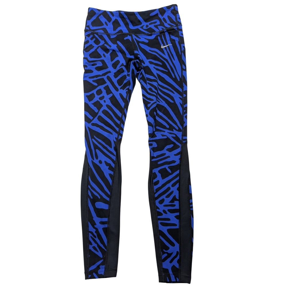 Nike Running Dri-FIT Women Small Blue Black Abstract Print Leggings